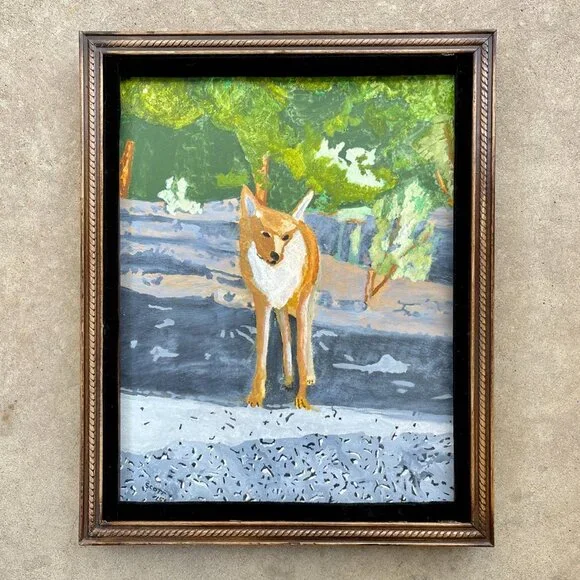 Framed Original Oil Painting on Canvas - Fox in Santa Fe New Mexico - Picture 1 of 15